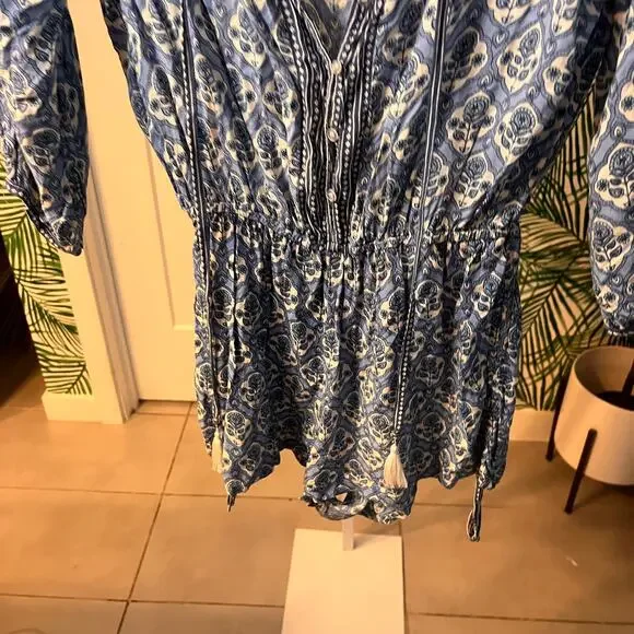 Faithfull The Brand Women's Blue Woodstock Playsuit Size Medium